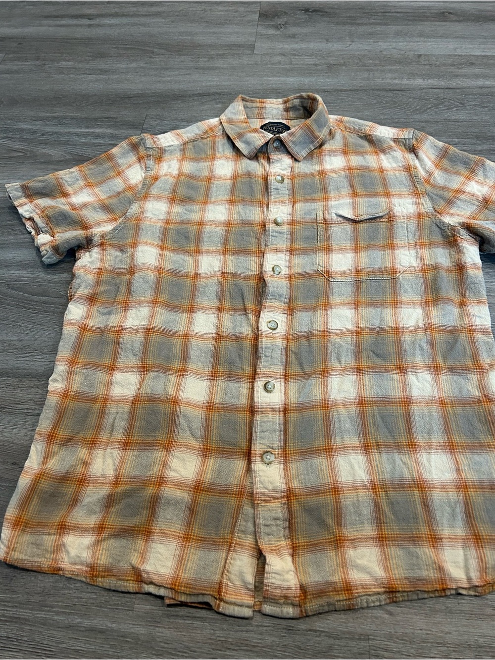 Pendleton Orange and Gray Plaid Short-Sleeve Button-Up Shirt
